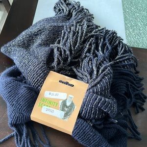 NWT blue fringe & silver infinity scarf! Never worn, purchased from a boutique.